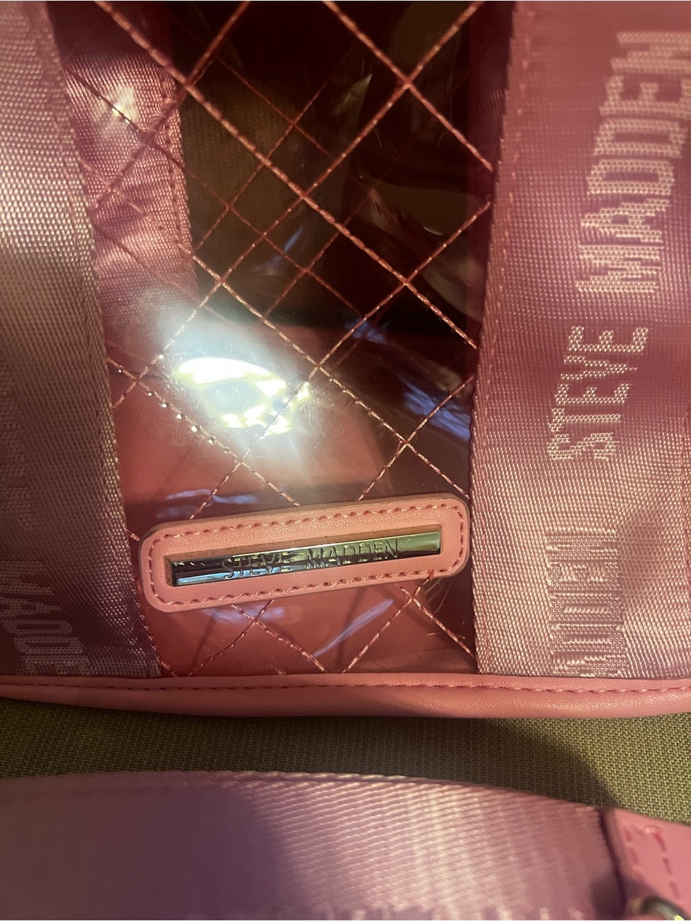 Steve Madden Pink Quilted Clear Crossbody Tote with Branded Strap - Picture 2 of 4